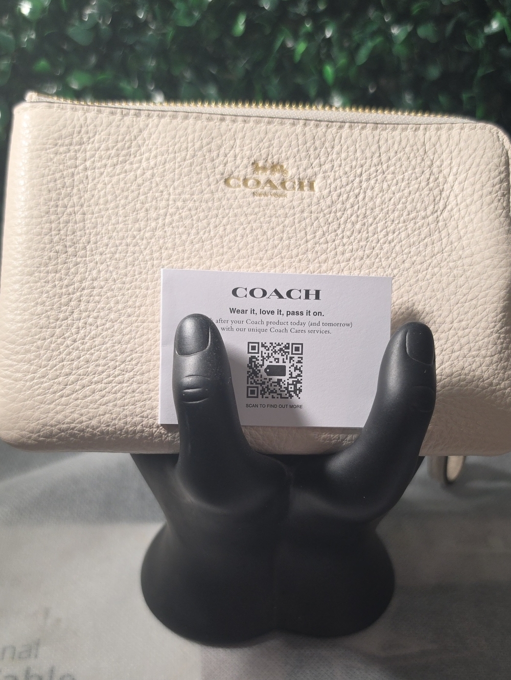 Coach Pebbled Zip Wallet in Light Cream with Gold Logo